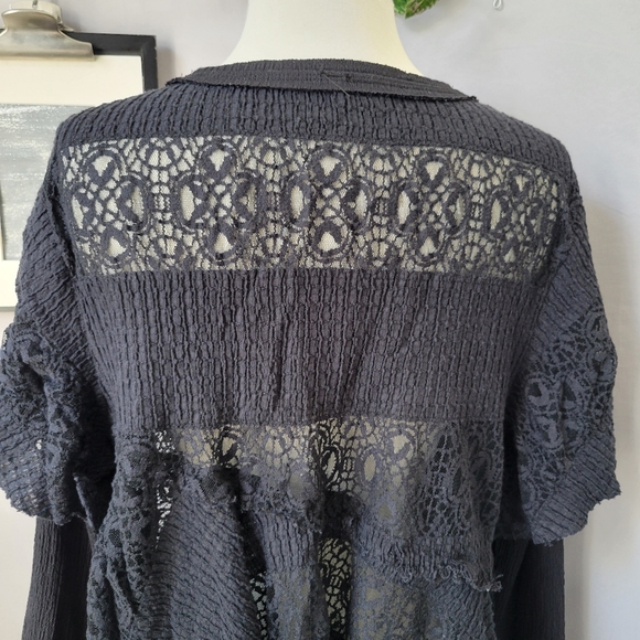 Free People Snowfall Lace Patchwork Top Black M - Picture 11 of 15